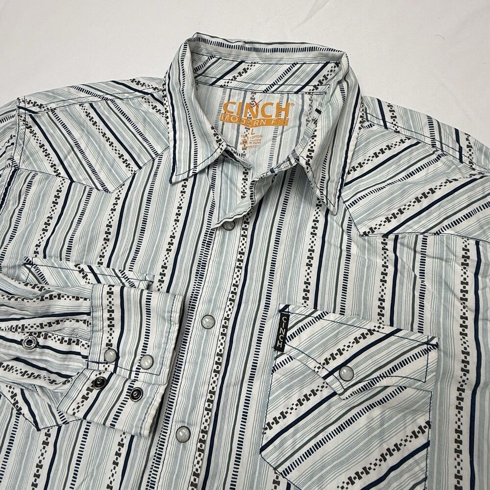Cinch Modern Fit Mens L Southwestern Stripe Long Sleeve Button Pearl Snap Shirt